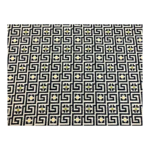 Designer Navy Blue Cream Yellow Green Geometric Upholstery Drapery Fabric