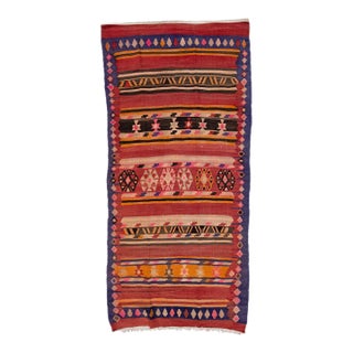 1960s Vintage Turkish Kilim Multicolor Handmade Tribal Wool Rug For Sale