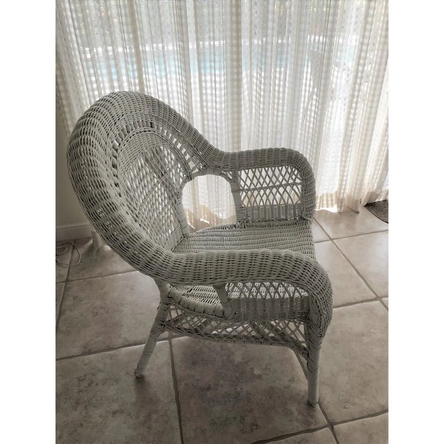 Mid-Century Modern 1960s Vintage Mid Century Large White Wicker Armchair For Sale - Image 3 of 6