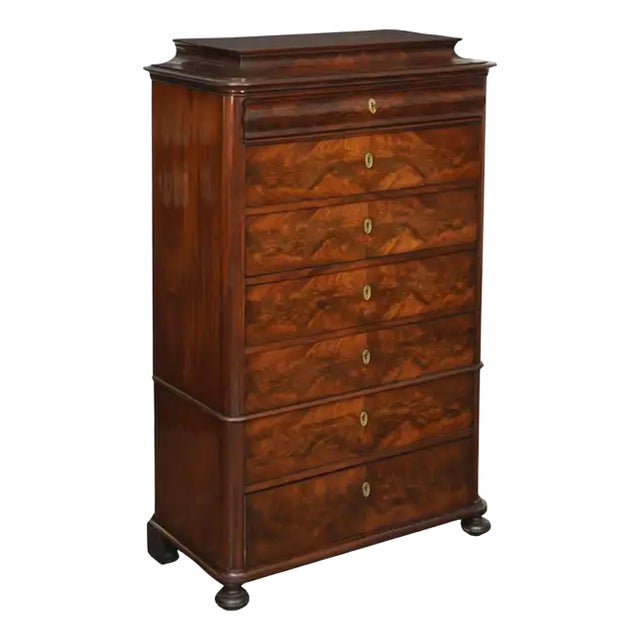 Biedermeier Semainier or Tallboy Chest on Chest of Flame Mahogany For Sale