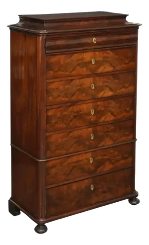 Biedermeier Semainier or Tallboy Chest on Chest of Flame Mahogany