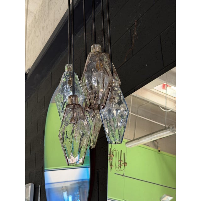 Blue Large Polyhedron 6-Light Chandelier by Carlo Scarpa for Venini, 1950 For Sale - Image 8 of 12