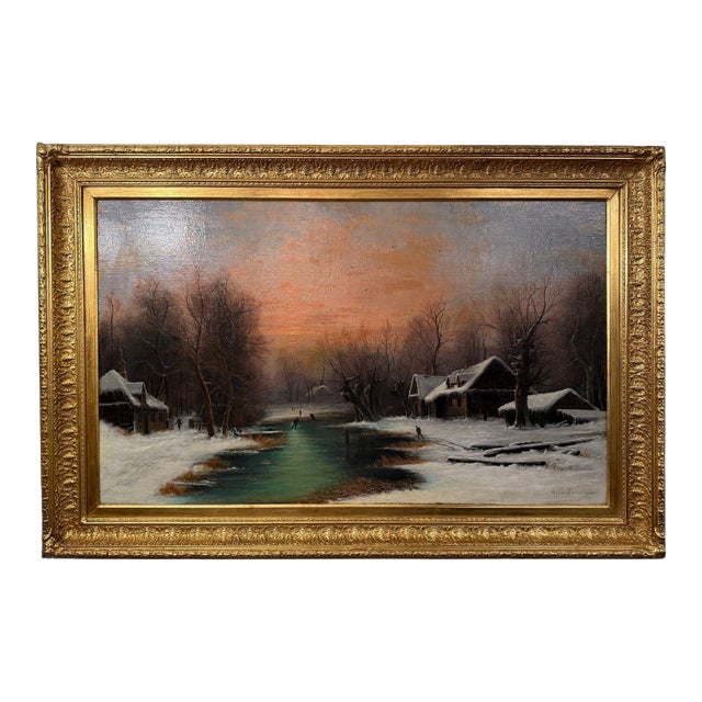 Nils Hans Christiansen Winter Landscape Painting. Denmark, Early 20th Century. For Sale