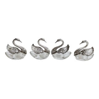 German Sterling Silver and Crystal Swan Cellars - Set of 4 For Sale
