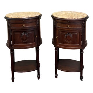 Antique Pair French Louis XVI Style Marble Top NIghtstands End Tables c.1920s-30 For Sale