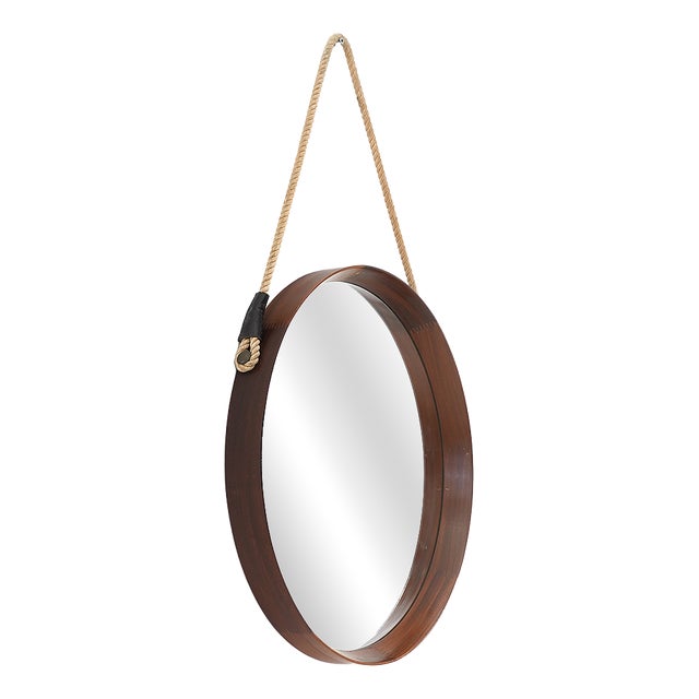 Round Teak Wall Mirror, 1960s For Sale