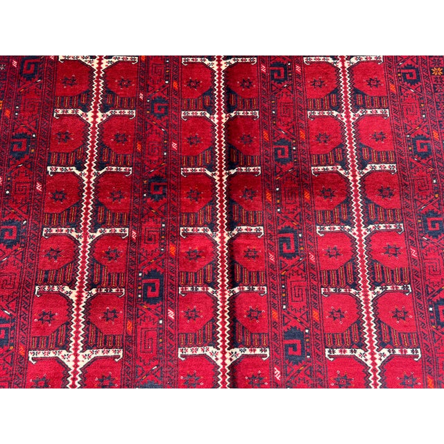 1950s Vintage Turkmen Bukhara Wool Rug 6'9" X 9'4" Afghan Tribal Ersari Carpet, Living Room Rug For Sale - Image 5 of 9