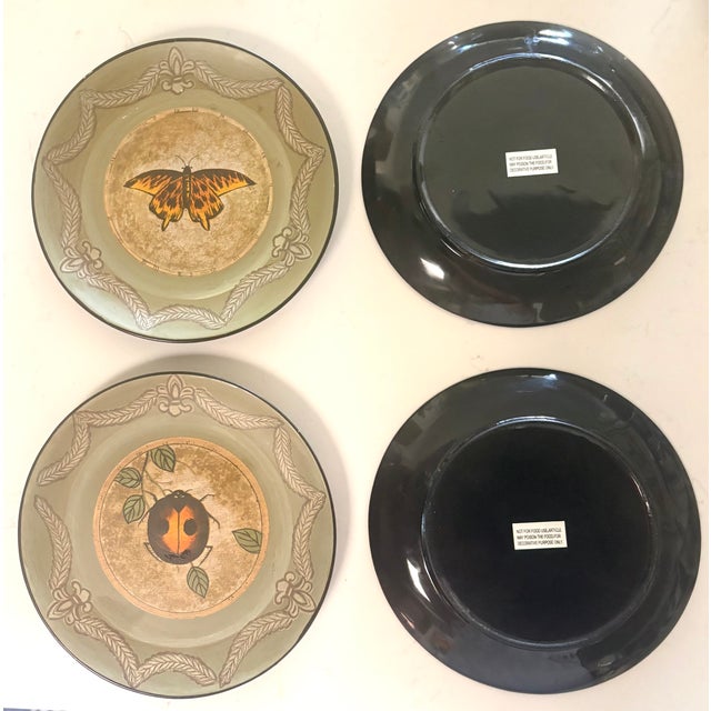 Early 21st Century Hand Painted Fleur De Lis Butterfly and Ladybug Decorative Plates - Set of Two For Sale - Image 5 of 5