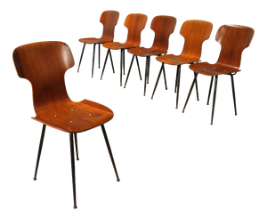 Vintage Bent Plywood Chairs, 1960s, Set of 6