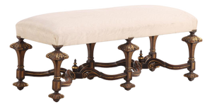 English Tudor Style Carved and Gilt Walnut Bench by Gill & Reigate, C 1900.