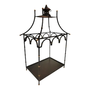 Black Gold Metal Faux Bamboo Pagoda Large Candle Trinket Holder Room Decor