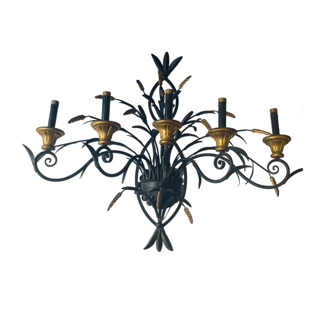 Mid 290 Th C Large Vintage Sculptural Wheat Sheaf Metal Tole Sconces For Sale