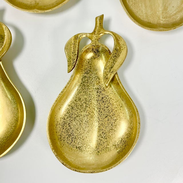 Mid-Century Hollywood Regency Boho Chic Brass Pear Dessert Plates - Set of 4 For Sale - Image 9 of 12