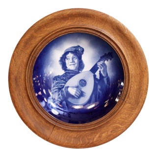 Handmade Wood Framed Frans Hals Porcelain Jester Plate For Sale