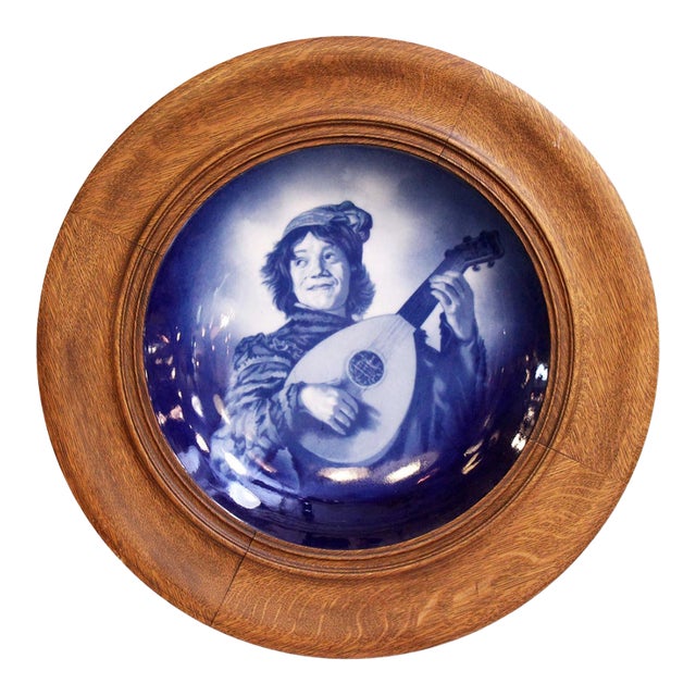Handmade Wood Framed Frans Hals Porcelain Jester Plate For Sale