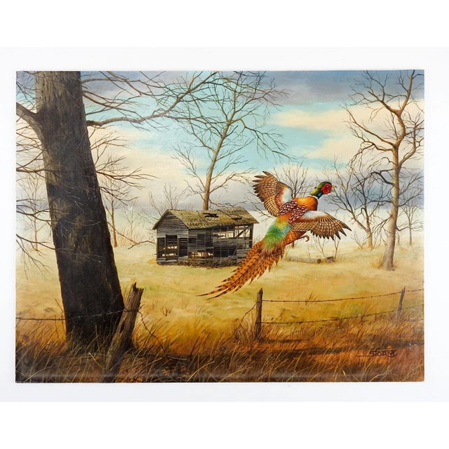 Rustic Late 20th Century Pheasant in Flight Painting For Sale - Image 3 of 4