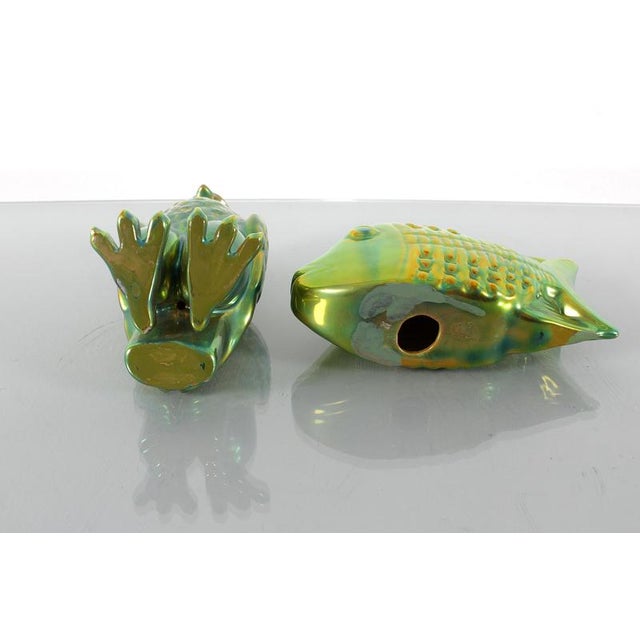 Green Art Deco Eosin Green Glazed Ceramic Figures by J. Nador for Zsolnay, Hungary, 1970s, Set of 2 For Sale - Image 8 of 15