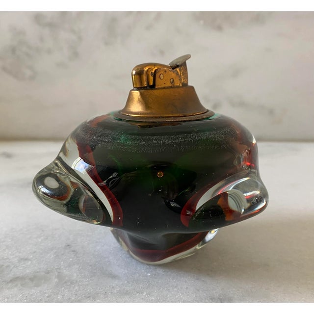 Mid-Century Modern Vintage Green Amber Murano Glass Paperweight/Table Lighter For Sale - Image 3 of 13