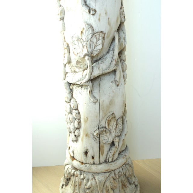 1940's Carved European Acanthus Leafs Plant Stand/Weathered White/38" For Sale - Image 4 of 7