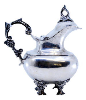 Silver Milk Jug with Knob Lid and Raised Feet in the style of D Maria