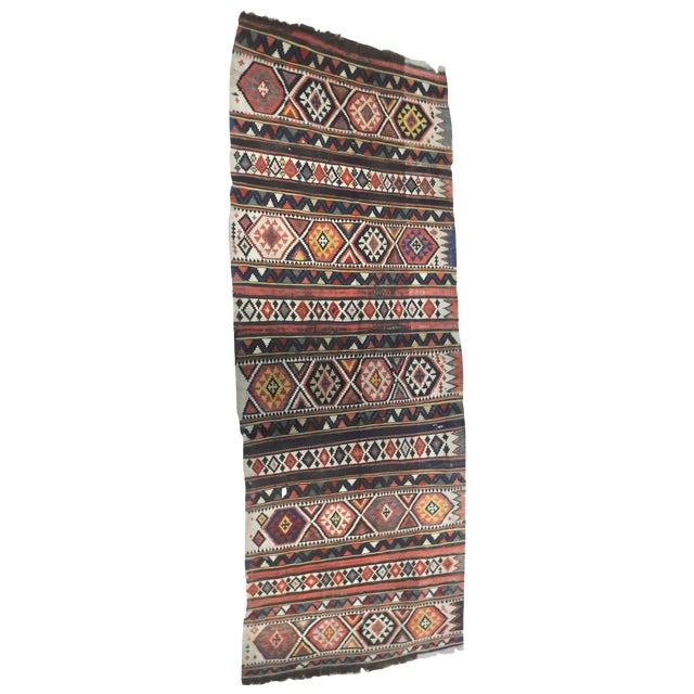 19th Century Antique Handwoven Turkish Kilim Carpet Runner For Sale