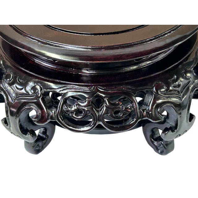 Wood 8.25" Dark Black Brown Dragon Motif Round Wood Display Stand For Sale - Image 7 of 7