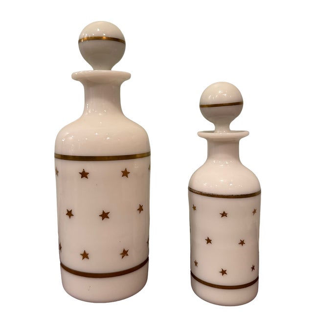 Antique Portieux Vallerysthal French White Opaline Gold Star Apothecary Bottles — Pair For Sale In Seattle - Image 6 of 13