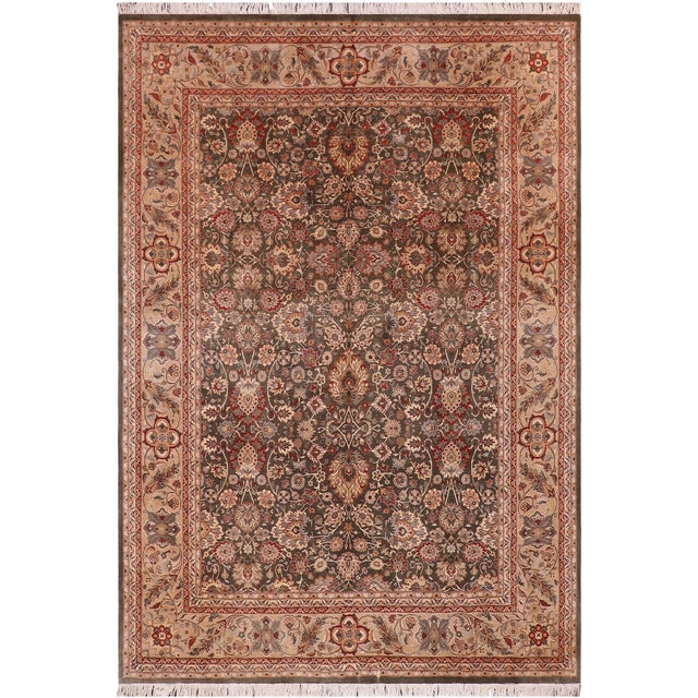 Shabby Chic 1990's Pak-Persian Green/Tan Wool Rug - 9'1'' X 11'10'' For Sale - Image 9 of 9