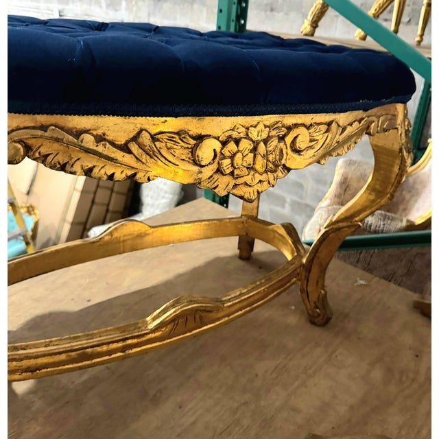 Late 20th century Small Bench French Style With Gold Leaf Details For Sale - Image 4 of 6