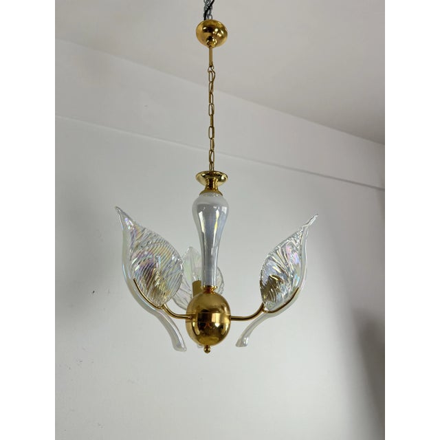 Gold Mid-Century Hanging Light with Murano Glass Leaves, 1960s For Sale - Image 8 of 13