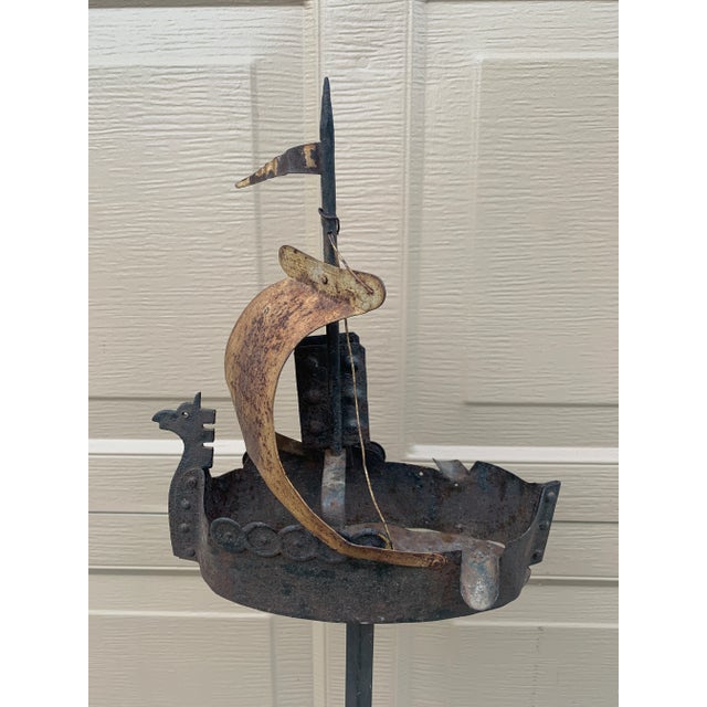 Vintage Wrought Iron Sailing Ship Ashtray on Stand For Sale In South Bend - Image 6 of 12