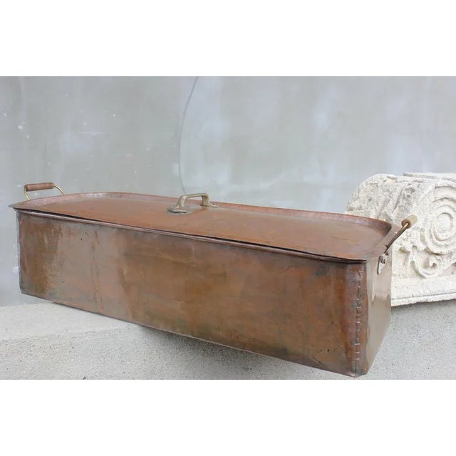 Wonderful vintage large French copper lidded fish pan with brass handles and tin plated lining with a hand hammered cover...