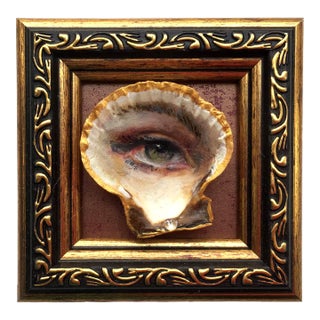 Original Painting on Shell Framed Lover's Eye Victorian Style Wall Decor by Artist Valeriya Serova For Sale