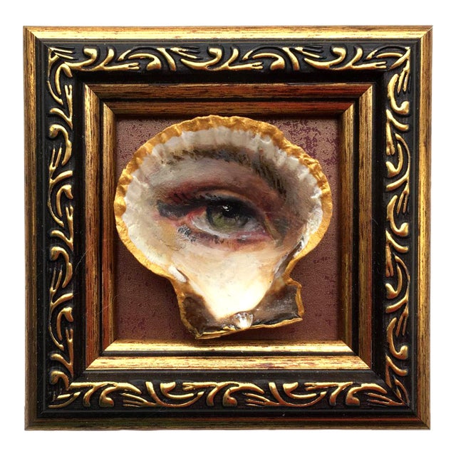 Original Painting on Shell Framed Lover's Eye Victorian Style Wall Decor by Artist Valeriya Serova For Sale