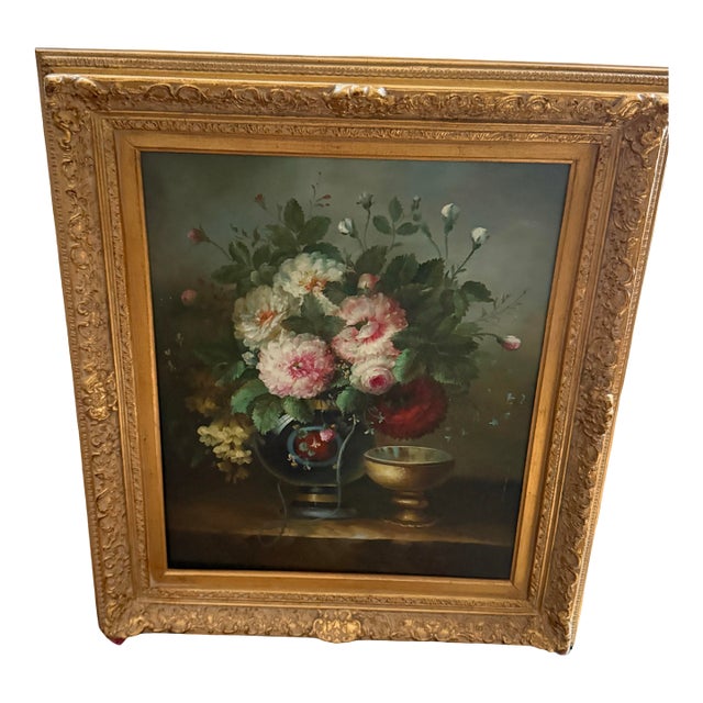 Large Floral Still Life | Oil on Canvas Painting in Ornate Gilt Frame For Sale