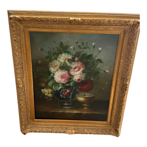 Large Floral Still Life | Oil on Canvas Painting in Ornate Gilt Frame