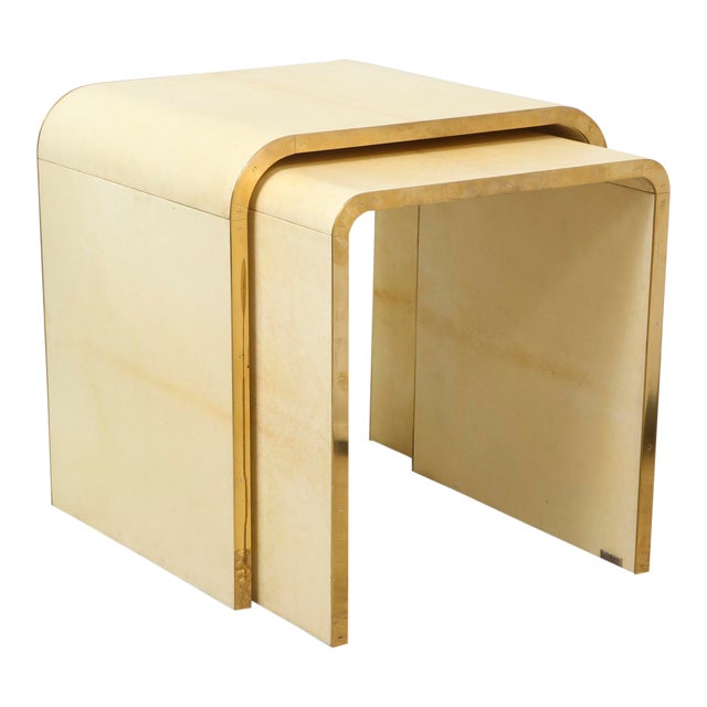 Bespoke Parchment Nesting Tables With Bronze Banding - Set of 2 For Sale
