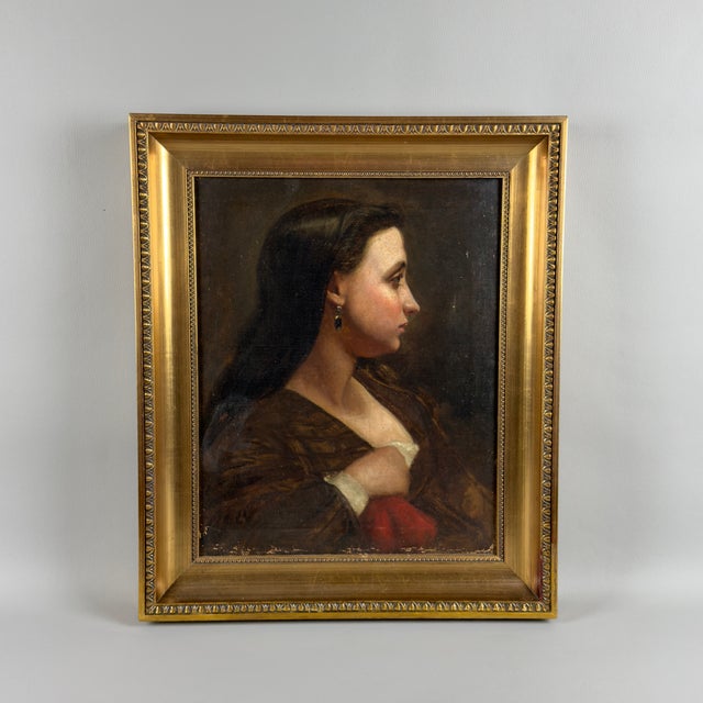Portrait of a Noble Lady in Profile, 19th Century, Oil on Canvas For Sale - Image 6 of 11