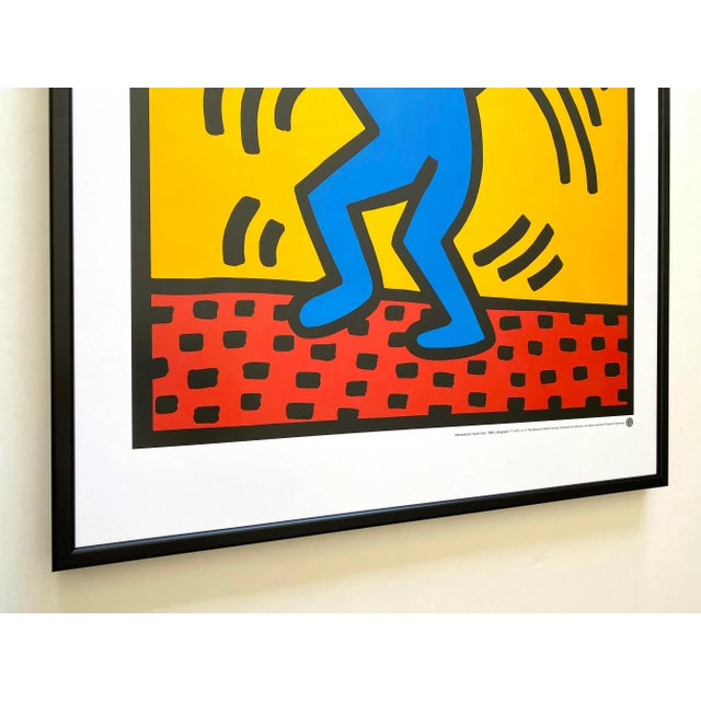 Metal Keith Haring Estate Vintage 1989 Lithograph Print Framed Pop Art Poster " International Youth Year " 1985 For Sale - Image 7 of 13