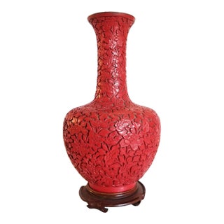1950s Carved Red Cinnabar Vase For Sale