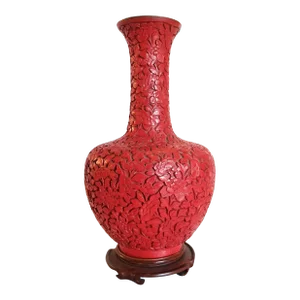 1950s Carved Red Cinnabar Vase