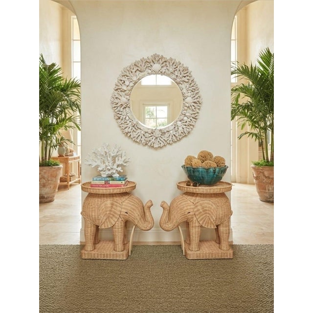 Wood Pair of Vintage Woven Wicker Elephant Side Tables For Sale - Image 7 of 12