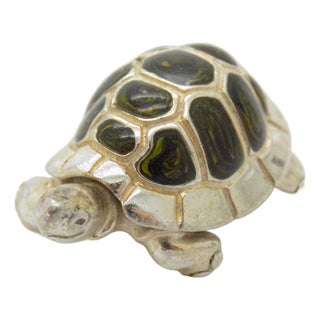 Vintage Italian Handmade Sterling Silver 925 Enameled Turtle Figurine from Saturno, 1980s For Sale