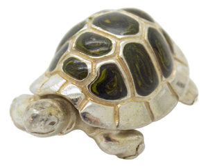 Vintage Italian Handmade Sterling Silver 925 Enameled Turtle Figurine from Saturno, 1980s