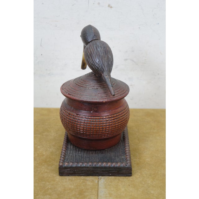 Antique Danish Carved Folk Art Hunt Pipe Bird Tobacco Keepsake Box 8" For Sale - Image 4 of 16