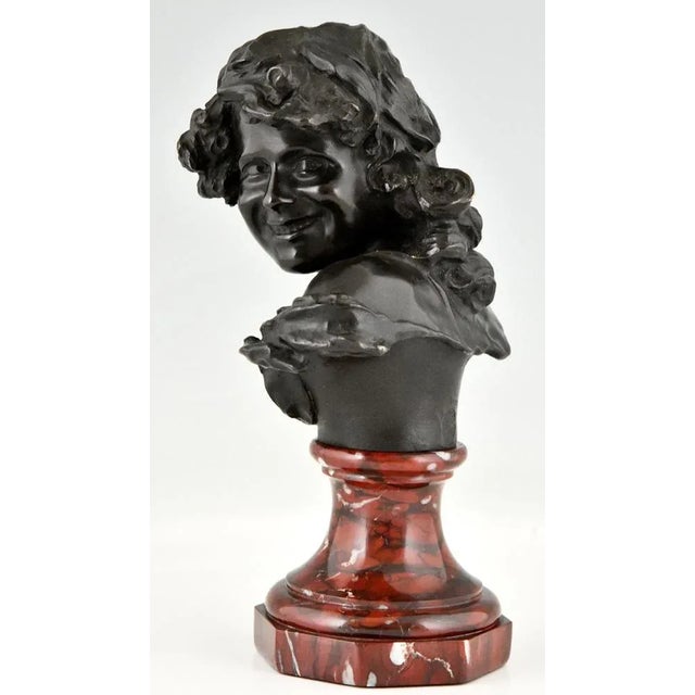 Antique Bronze Bust of a Smiling Child by Jean Antoine Injalbert, France, 1900s For Sale - Image 3 of 11