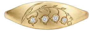 Lily of the Valley Botanical Signet Ring in Silver, Gold, Size 8