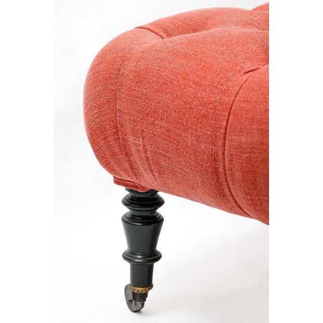 Napoleon III Brique Linen Salon Chair and Tufted Ottoman, Set of 2 For Sale - Image 12 of 16