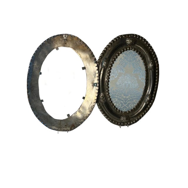 Early 20th Century Metal Framed Blue Damask Hanging Wall Ornaments - a Pair For Sale In Dallas - Image 6 of 8