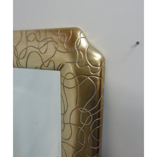 Hollywood Regency Style Incised Design Gold Mirror For Sale - Image 4 of 5